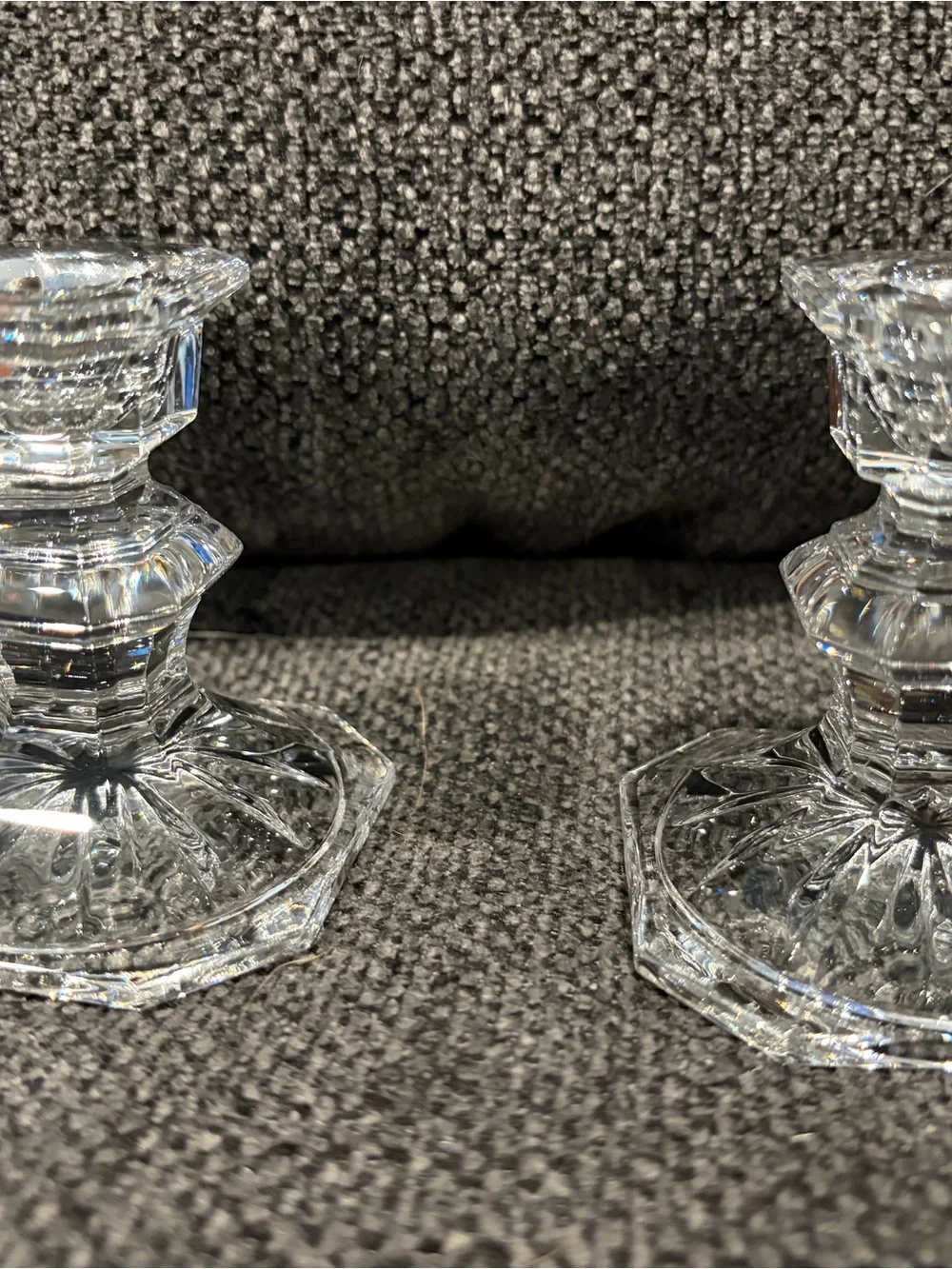 Clear Crystal Glass Candlestick Holders - Pair
